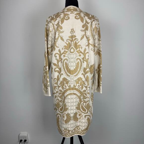 Chicos Cardigan Lurex Gold Shimmer Open Front Plus Size Rhinestone Sweater New - Picture 2 of 12